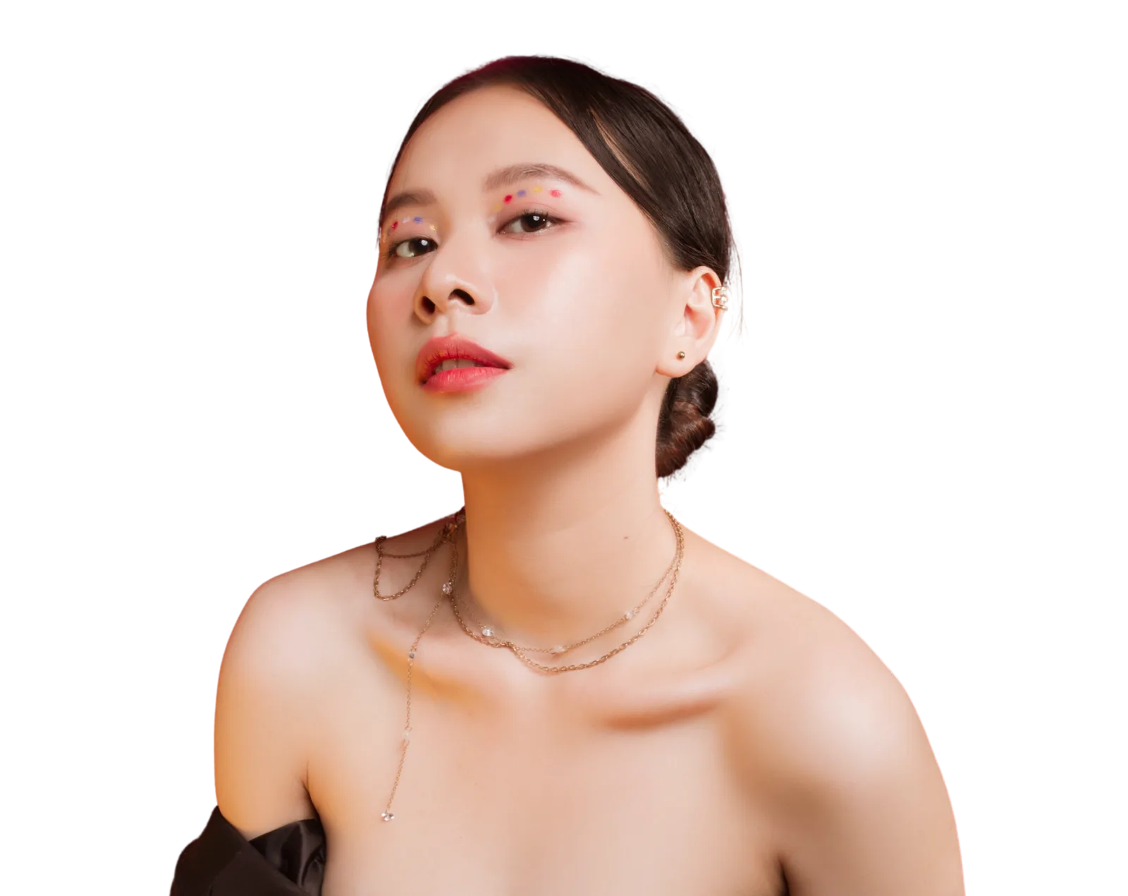Woman with smooth skin and soft, natural features